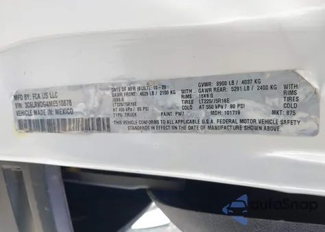 2021 Ram Promaster 2500 High Roof 159 Wb из США, поврежденный, VIN 3C6LRVDG4ME510878